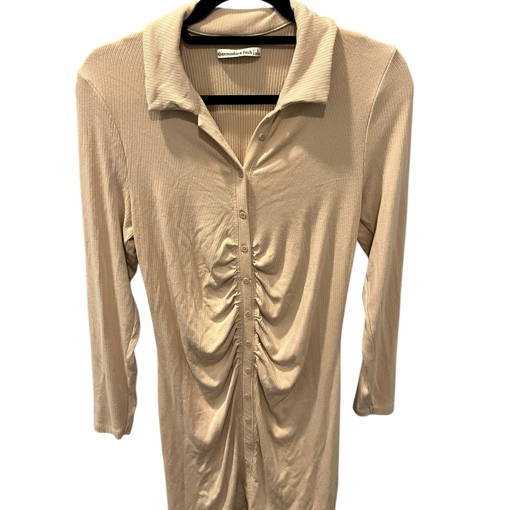 Abercrombie & Fitch Beige Button-Down Dress Women’s Size Large Stretch